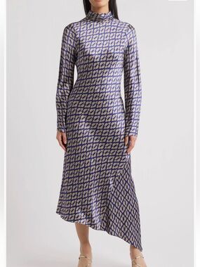 Neena Ikat Print Long Sleeve Asymmetric Cocktail SANI  Dress size SMALL